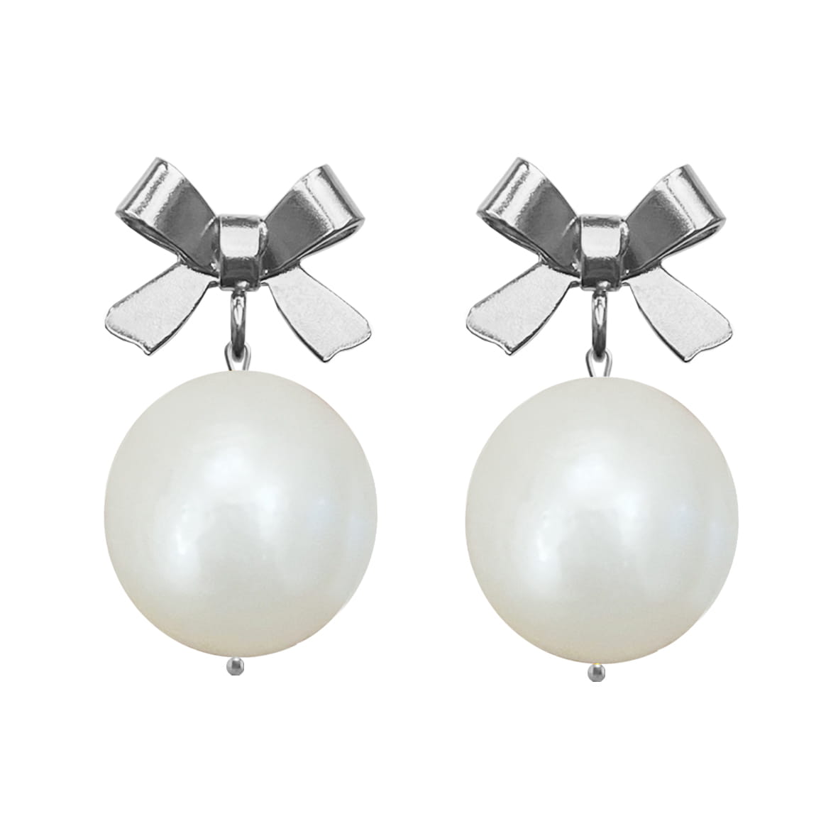 Pearl bow earrings silver