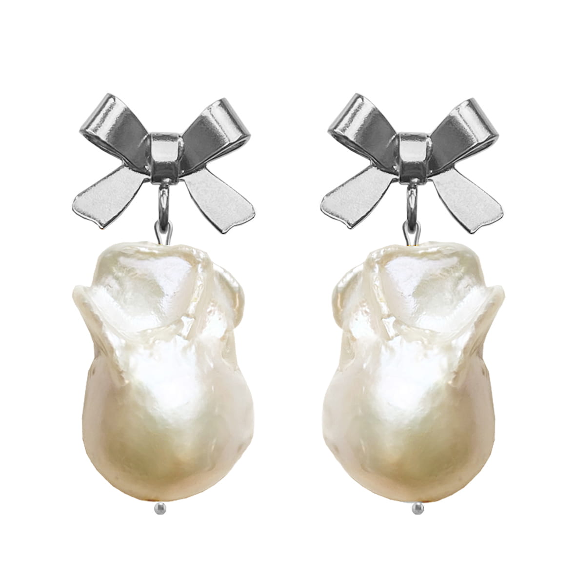 Pearl Bow Baroque Earrings silver